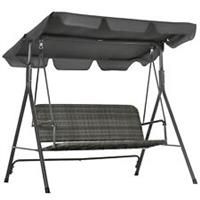 Outsunny 3-person Rattan Swing Chair, Hanging Bench w/ Stand, Adjustable Canopy