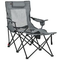 Outsunny Foldable Camping Chair w/ Footrest, Adjustable Backrest, Bag, Grey