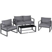 Outsunny 4 Pieces Garden Sectional Sofa Table Furniture Set Aluminium w/ Cushion