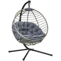 Outsunny PE Rattan Hanging Swing Chair w/ Stand & Cup Holder, Grey