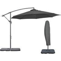 Outsunny 3(m) Garden Banana Parasol Cantilever Umbrella with Crank Handle, Cross Base, Weights and Cover for Outdoor, Hanging Sun Shade, Black