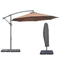 Outsunny 3(m) Banana Parasol Cantilever Umbrella Garden w/ Base Weights, Coffee