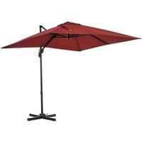 Outsunny 2.5x2.5m Patio Offset Parasol Umbrella Cantilever Hanging Aluminium Sun Shade Canopy Shelter 360Rotation w/Crank Handle Cross Base Wine Red