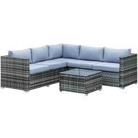 Outsunny 4 Pieces Rattan Garden Furniture Sets Wicker Patio Conservatory Dining Set w/Corner Sofa Loveseat Coffee Table Cushions for Balcony Grey