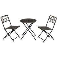 Outsunny 3 PCS Rattan Wicker Bistro Set with Easy Folding, Hand Woven Rattan Coffee Table and Chairs for Outdoor Lawn, Pool, Balcony & Garden, Grey