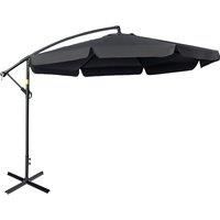 Outsunny 2.7m Garden Banana Parasol Cantilever Umbrella with Crank Handle and Cross Base for Outdoor, Hanging Sun Shade, Black