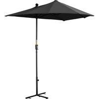 Outsunny 2m Half Parasol Market Umbrella Garden Balcony Parasol with Crank Handle, Base, Double-Sided Canopy, Black