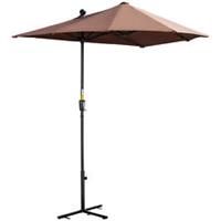 Outsunny 2m Half Garden Parasol Market Umbrella w/ Crank Handle, Base Coffee