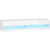 HOMCOM Wall Mounted TV Unit Cabinet for TVs up to 65" with LED Lights, 150 x 40 x 30cm, High Gloss White