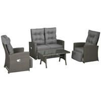 Outsunny 6 Piece Rattan Garden Furniture Set with Sofa, Glass Table, Grey