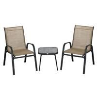Outsunny 3PCs Bistro Set w/ Breathable Mesh Fabric & PSC Board Top Table, Brown
