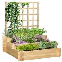 Outsunny 3 Tier Garden Planters with Trellis for Vine Climbing, Wooden Raised Beds, 95x95x110cm, Natural Tone