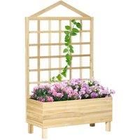 Outsunny Garden Planters with Trellis for Vine Climbing, Distressed Wooden Raised Beds, 90x43x150cm, Natural Tone