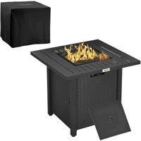 Outsunny Rattan-style Propane Gas Fire Pit Table with 50,000 BTU Burner, Square Smokeless Firepit Patio Heater with Thermocouple, Lava Rocks, Waterproof Cover, Spark Guard, and Lid