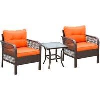 Outsunny 3 Pieces Patio PE Rattan Bistro Set, Outdoor Wicker Coffee Table Armrest Chairs Thick Padded Conversation Furniture w/ Cushion for Garden, Backyard, Porch, Orange