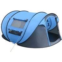 Outsunny 4-5 Person Pop-up Camping Tent Waterproof Family Tent w/ 2 Mesh Windows & PVC Windows Portable Carry Bag for Outdoor Trip Sky Blue