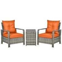 Outsunny 3 PCs PE Rattan Garden Sofa Set w/ 2 Chairs & Storage Table Orange
