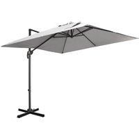 Outsunny 2.7 x 2.7 m Cantilever Parasol, Square Overhanging Umbrella with Cross Base, Crank Handle, Tilt, 360 Rotation and Aluminium Frame, Grey