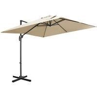 Outsunny 2.7 x 2.7 m Cantilever Parasol, Square Overhanging Umbrella with Cross Base, Crank Handle, Tilt, 360 Rotation and Aluminium Frame, Cream White