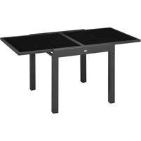 Outsunny Extending Garden Table, Outdoor Dining Table with Aluminium Frame and Tempered Glass Tabletop, 80/160 x 80 x 75 cm, Black