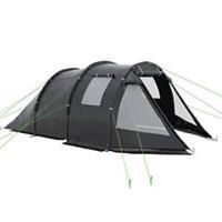 Outsunny 3-4 Persons Tunnel Tent, Two Room Camping Tent w/ Windows, Black