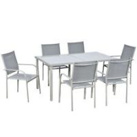 Outsunny 7 Piece Garden Dining Set, Steel Outdoor Table and Chairs, Grey