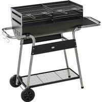 Outsunny Charcoal Barbecue Grill BBQ Trolley with Double Grill, Side Table, Storage Shelf, and Wheels for Outdoor Cooking, 130 x 51 x 111cm, Black