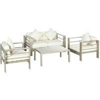 Outsunny 4 Pieces Outdoor Garden Furniture Set, Aluminium Frame Backyard Furniture w/ Thick Padded Cushioned Loveseat, 2 Chairs, and Glass Top Table, Champagne Gold