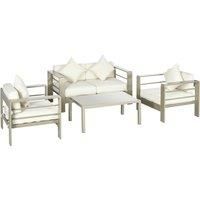 Outsunny 4 Pieces Outdoor Garden Furniture Set, Aluminium Frame Backyard Furniture w/ Thick Padded Cushioned Loveseat, 2 Chairs, and Glass Top Table, Champagne Gold