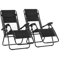 Outsunny Garden Recliner Chairs Set of 2, Outdoor Foldable Zero Gravity Chairs Set w/ Footstool and Detachable Headrest, Black