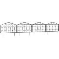 Outsunny Decorative Garden Fencing, 4PCs Outdoor Picket Fence Panels, Rustproof Metal Wire Landscape Flower Bed Border Edging Animal Barrier, Black