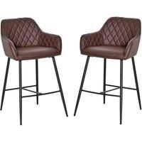 HOMCOM Set of 2 Bar stools Retro PU Leather Bar Chairs w/ Footrest Metal Frame Comfort Support Stylish Dining Seating Home Brown