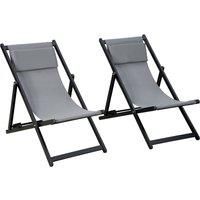 Outsunny Set of 2 Folding Garden Beach Aluminium Frame Deck Chairs Deckchairs Seaside Folding Garden Patio Lounger, Grey