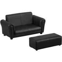 HOMCOM 2 Seater Toddler Chair Kids Twin Sofa Childrens Double Seat Chair Furniture Armchair Boys Girls Couch w/ Footstool (Black)
