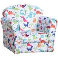 HOMCOM Children Armchair Kids Sofa Tub Chair Seat Cartoon Dinosaur Pattern Bedroom Flannel Wooden Frame Non-slip Playroom Seater