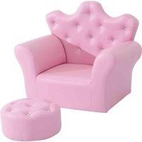 HOMCOM Children Kids Sofa Set Armchair Chair Seat with Free Footstool PU Leather Pink