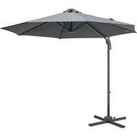 Outsunny 3(m) Cantilever Roma Parasol Patio Sun Umbrella with Crank & Tilt LED Solar Light Cross Base 360 Rotating Outdoor, Dark Grey