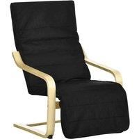 HOMCOM Wooden Lounging Chair Deck Relaxing Recliner Lounge Seat with Adjustable Footrest & Removable Cushion, Black