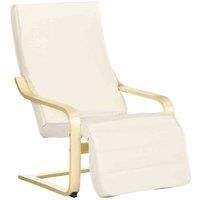 HOMCOM Wooden Lounging Chair Deck Relaxing Recliner Lounge Seat with Adjustable Footrest & Removable Cushion, Cream White