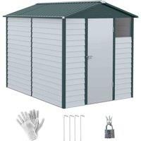 Outsunny 9FT x 6FT Galvanized Metal Garden Shed, Outdoor Storage Shed with Sloped Roof, Lockable Door, Tool Storage Shed for Backyard, Patio, White