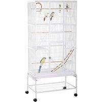 PawHut 3 Tier Bird Cage with Stand, Wheels, Toys, Ladders, for Canaries, Finches, Cockatiels, Parakeets, Budgie Cage with Accessories - White