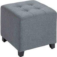 HOMCOM Linen-Look Square Ottoman Footstool w/ Button Tufts Wood Frame Padding Fabric Upholstered Stylish Home Furniture Footrest Side Table Grey