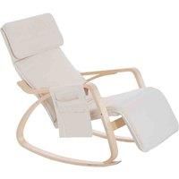HOMCOM Rocking Lounge Chair Recliner Relaxation Lounging Relaxing Seat with Adjustable Footrest, Side Pocket and Pillow, Cream White