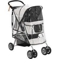 PawHut Dog Stroller with Rain Cover for Small Miniature Dogs, Folding Pet Pram with Cup Holder, Storage Basket, Reflective Strips, Grey