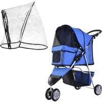 PawHut Dog Stroller with Cover for Small Miniature Dogs, Folding Cat Pram Dog Pushchair with Cup Holder, Storage Basket, Reflective Strips, Blue