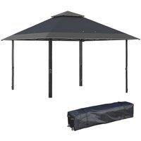 Outsunny 4 x 4m Pop-up Gazebo Double Roof Canopy Tent with UV Proof, Roller Bag & Adjustable Legs Outdoor Party, Steel Frame, Grey