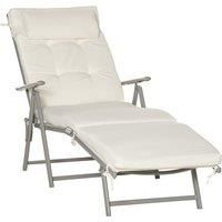Outsunny Outdoor Patio Sun Lounger Garden Texteline Foldable Reclining Chair Pillow Adjustable Recliner with Cushion - Cream White
