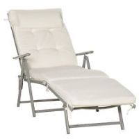 Outsunny Sun Lounger Recliner Foldable Padded Seat Adjustable Texteline White