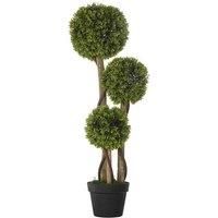 HOMCOM Decorative Artificial Plants Boxwood Ball Topiary Trees in Pot Fake Plants for Home Indoor Outdoor Decor, 90 cm