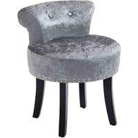 HOMCOM Dressing Table Stool with Rubber Wood Legs Ice Velvet Makeup Seat Dressing Chair for Living Room Dressing Room Bedroom, Grey